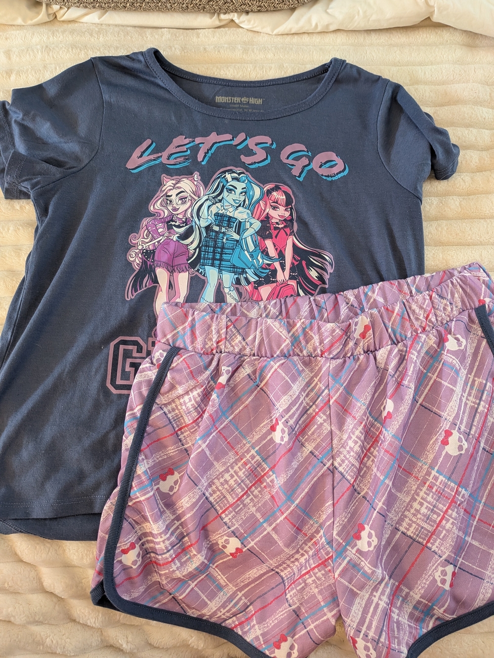 Mattel Monster High Navy Top with Pink and Purple Plaid Shorts